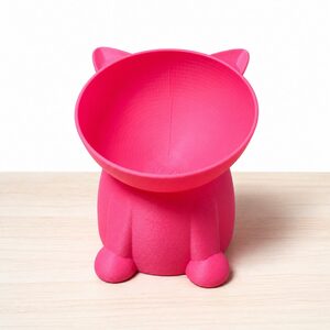 Pastel Pink Kitten Shaped Raised Cat Bowl, Tilted Food Dish, Anti Vomit Feeder